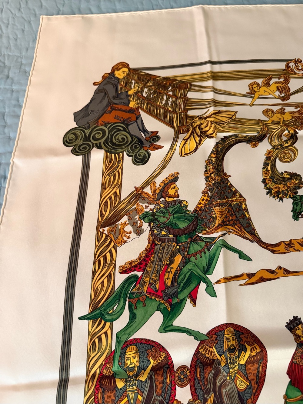 Hermes Scarf in Light Blue and White - Picture 5 of 15